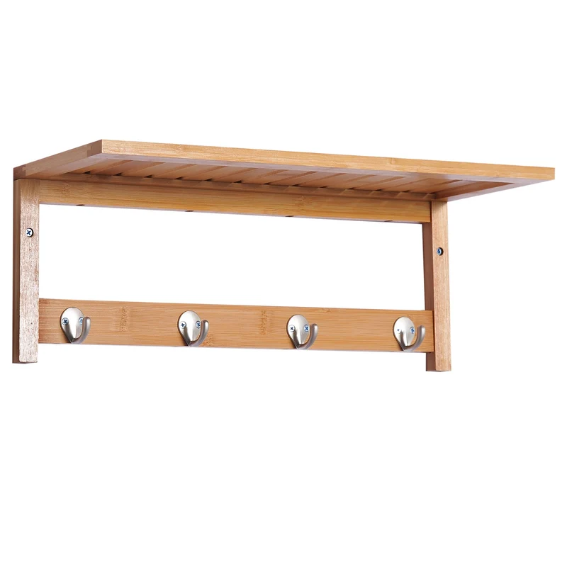 Easycomfort Garderobenständer mit Regal, Wandaufhänger mit Bambusregal, 50 × 16 × 17,5 cm