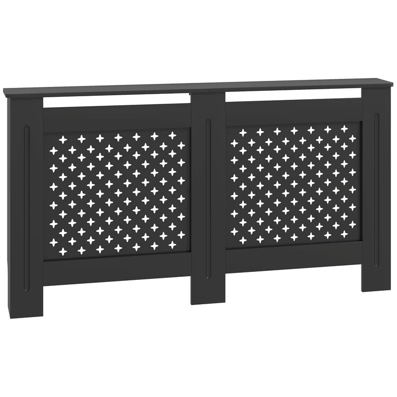 EasyComfort-Heizkörperabdeckungen aus kreuzperforiertem MDF-Holz mit Regal und Wandbefestigung, 152 x 19 x 82 cm, Schwarz