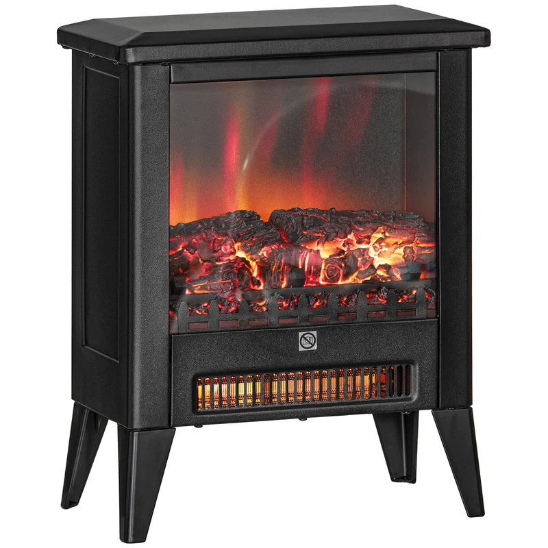 EasyComfort 1800 W Elektrokamin mit 3-Intensitäts-Flammeneffekt, aus Metall und Glas, 36 x 21 x 47 cm, Schwarz