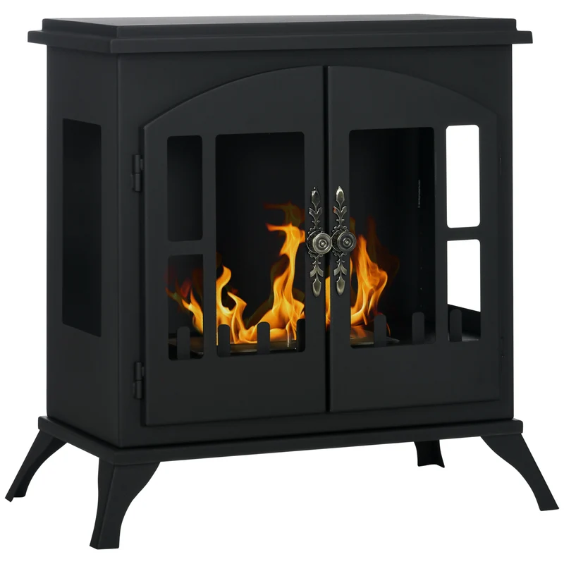 EasyComfort Bioethanol-Kamin aus Edelstahl mit 0,9-l-Brenner für 3 Stunden Dauer, 55 x 31 x 55 cm, Schwarz