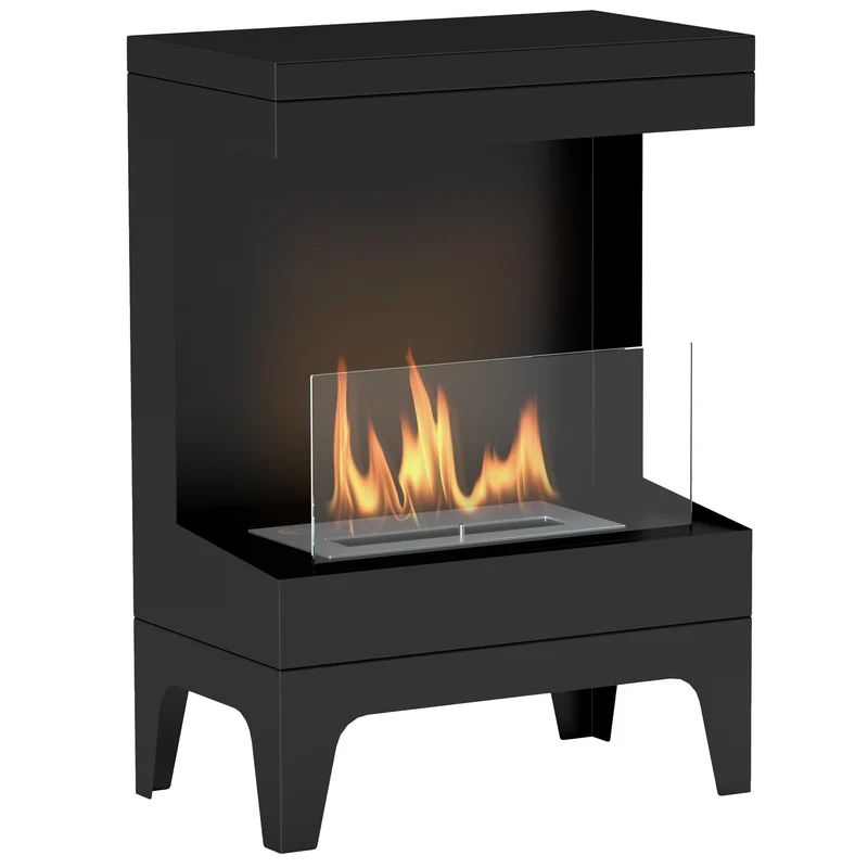 EasyComfort Selbsttragender Bioethanol-Kamin mit 0,9 l Brenner und 3,3 Stunden Brenndauer, 38 x 22 x 54 cm, Schwarz