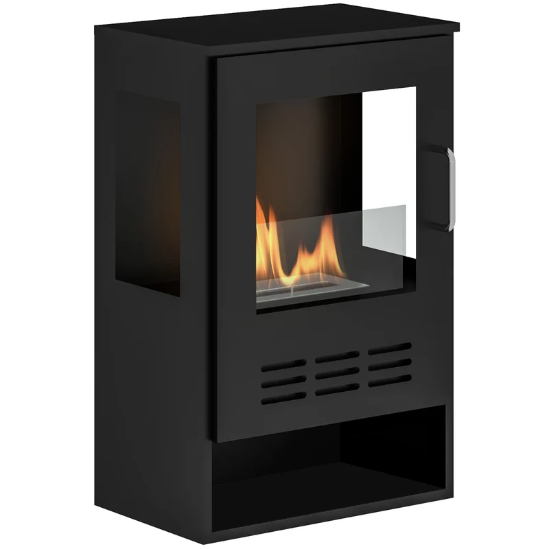 EasyComfort Selbsttragender Bioethanol-Kamin mit 0,9 l Brenner und 3,3 Stunden Brenndauer, 44 x 28 x 68 cm, Schwarz