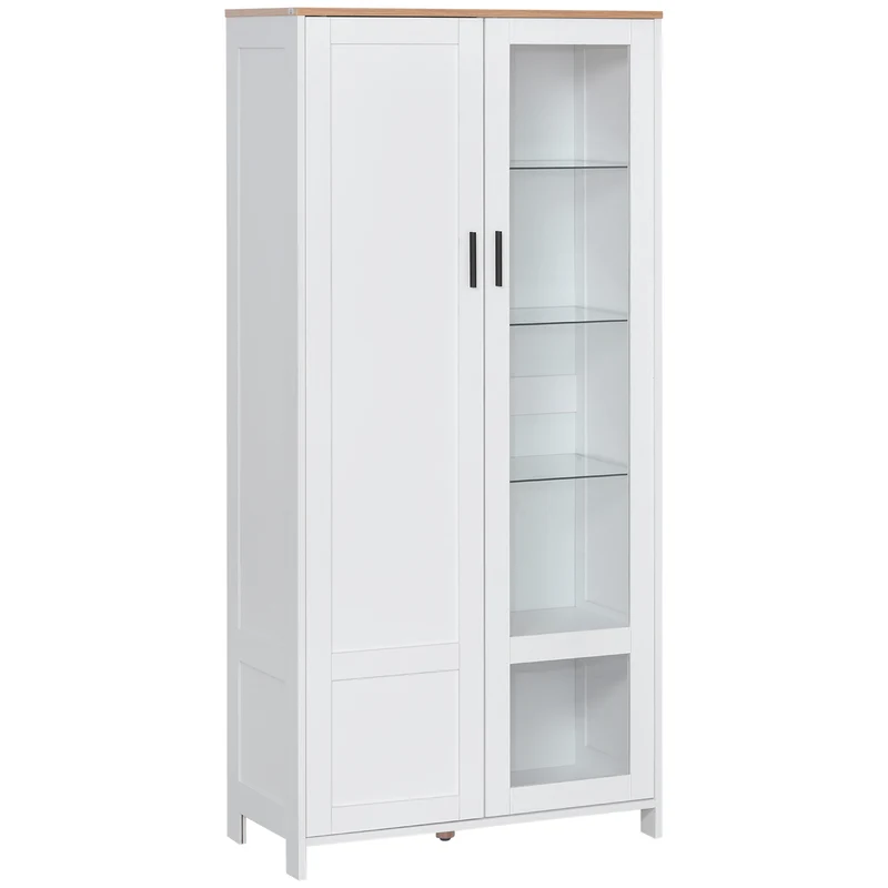 Modernes Easycomfort-Sideboard mit 2 Türen und verstellbaren Einlegeböden aus Holz und Glas, 76 x 36 x 160 cm, Weiß