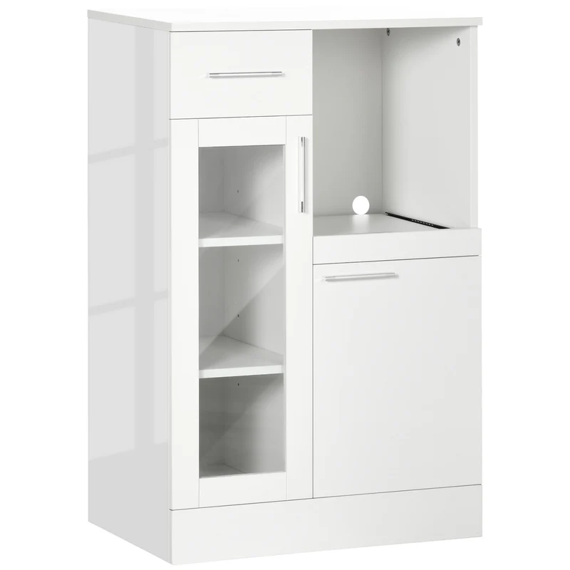 Modernes Easycomfort-Sideboard mit Schränken und Schublade aus Holz und Glas, 60 x 40 x 95 cm, Weiß