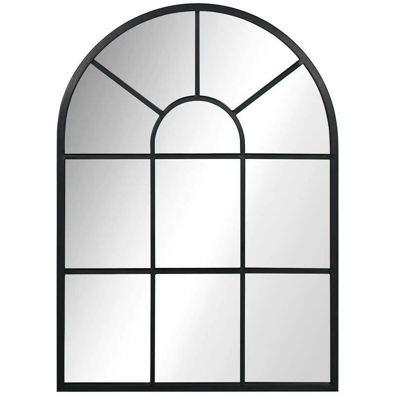 Moderner bogenförmiger Wandspiegel Easycomfort 70x50 cm für Schlafzimmer und Wohnzimmer, aus schwarzem Metall und Glas