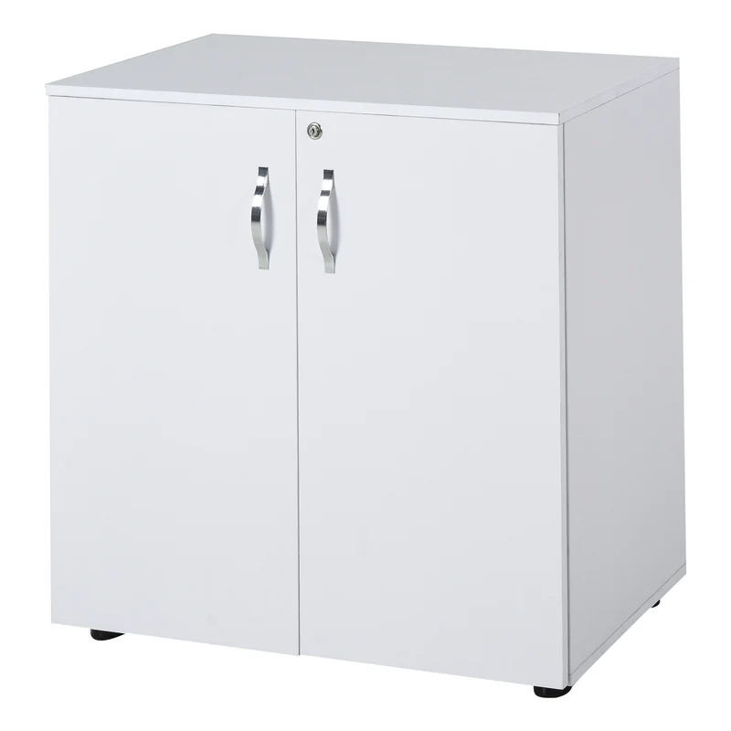 Easycomfort Mehrzweck-Büroschrank mit Schloss, Dokumentenschrank mit 2 Türen und internem Holzregal, Weiß, 80 x 40 x 80 cm