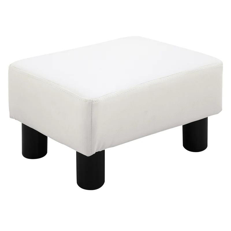 EasyComfort Rechteckiger Fußhocker, gepolstert und mit weißem Kunstleder bezogen, für Wohnzimmer und Eingangsbereich, 40 x 30 x 24 cm