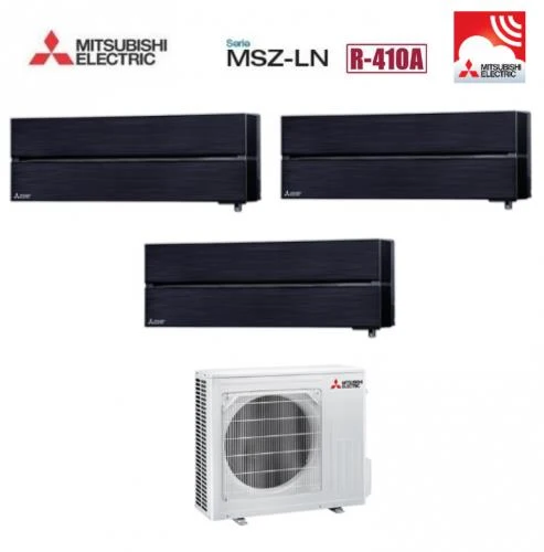 Climatizzatore Condizonatore Mitsubishi Electric Trial Split Inverter Serie Kirigamine Style 9+12+12 Con Mxz-3e68va Onyx Black Wi-Fi R-410 9000+12000+12000 Nero