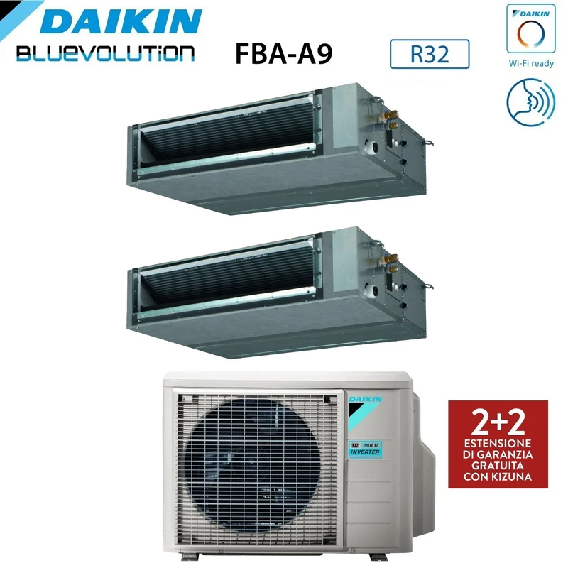 Daikin Bluevolution Dual-Split-Kanal-Klimaanlage, Kanal-Inverter FBA-A 12+18-Serie mit 3MXM68 R-32 Wi-Fi, optionale italienische Garantie
