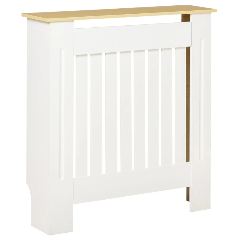EASYCOMFORT Mobile Copricalorifero in MDF e Legno Truciolare, Design a Doghe con Mensola Superiore, 78x19x83cm, Bianco
