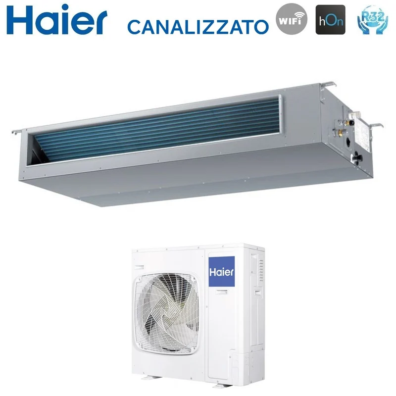 Climatizzatore Condizionatore Haier Inverter Canalizzato Canalizzabile Media Prevalenza 42000 Btu AD125S2SM3FA Trifase R-32 Wi-Fi Optional Telecomando Infrarossi Haier YR-HRS01 + Ricevente RE-02