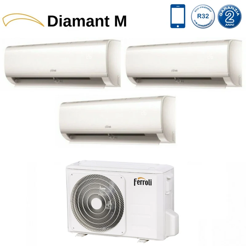 Climatizzatore Condizionatore Ferroli Trial Split Inverter serie DIAMANT M 9+9+9 con 27-3 R-32 Wi-Fi Integrato 9000+9000+9000 - Novità
