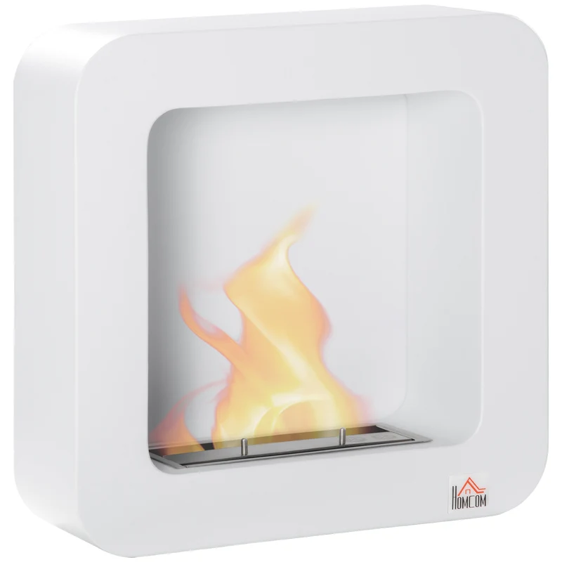 EasyComfort Camino Bioetanolo a Parete in Metallo da 2.5h di Combustione con Serbatoio 1.5L e Copertura 20m², 48x18x48 cm, Bianco