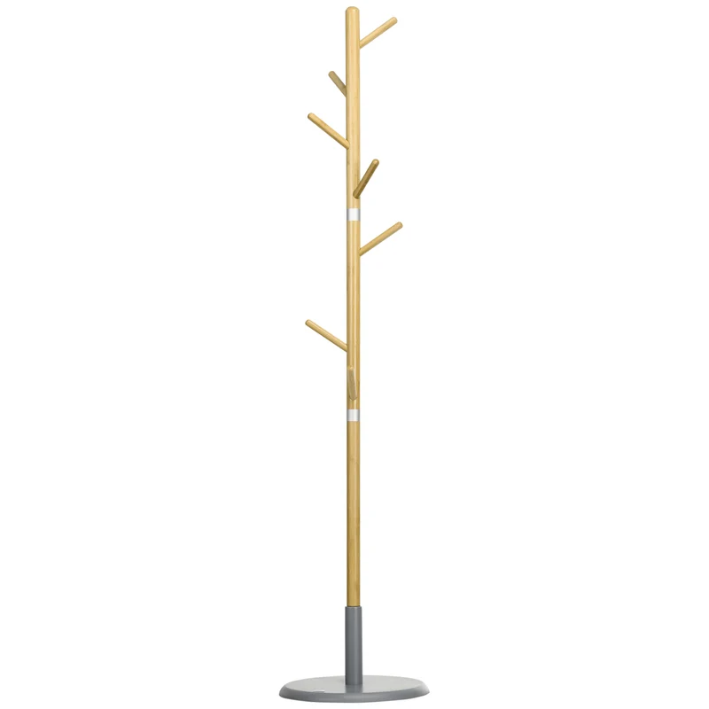 Bodengarderobe Easycomfort für den Eingangsbereich aus MDF und Bambus mit 8 Haken und runder Basis aus MDF, Ø37,8 x 175,6 cm