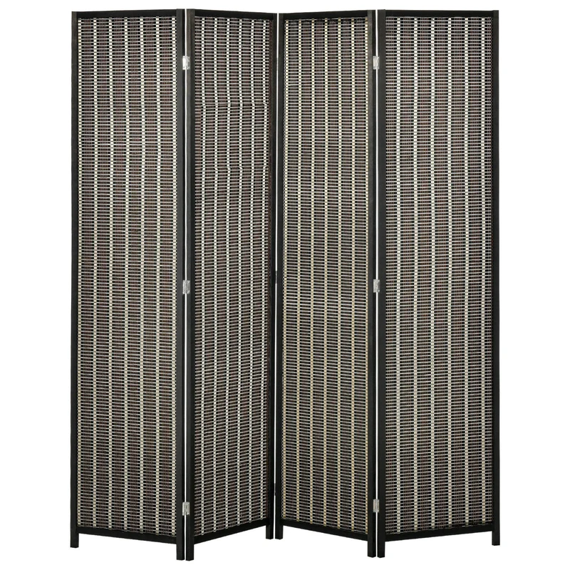 Easycomfort Paravent für den Innenbereich, Faltwand mit 4 Paneelen, Raumteiler aus Holz und Bambus, 180 x 180 x 1,9 cm, Schwarz und Braun