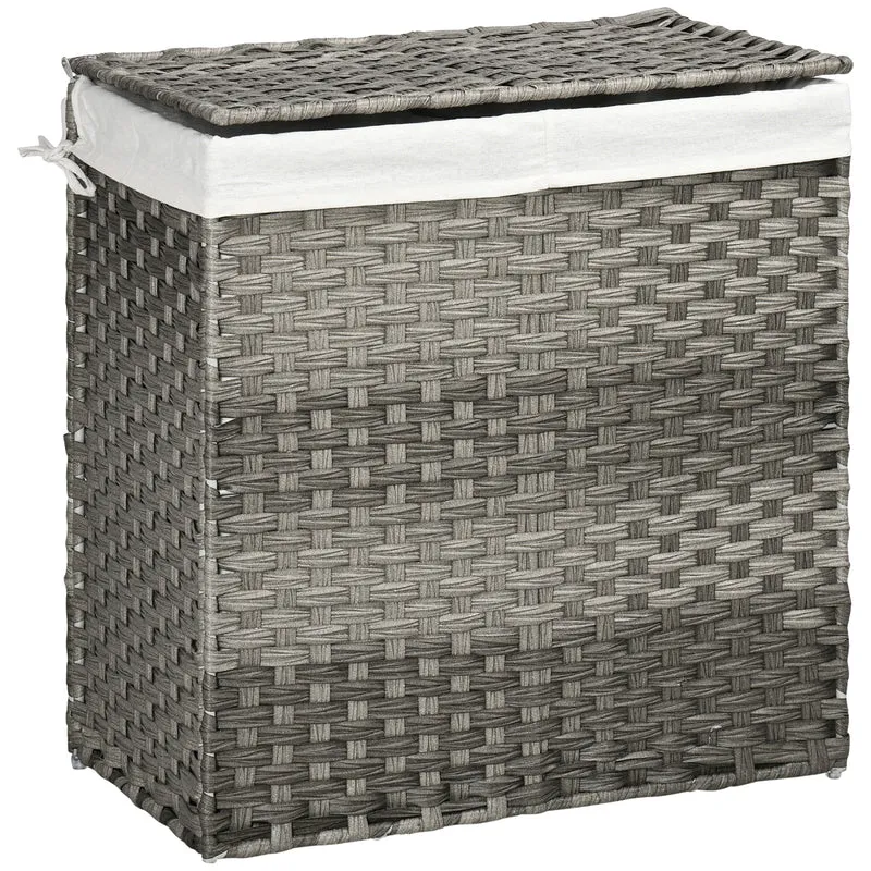 EASYCOMFORT Cesto Portabiancheria a 2 Sezioni e Capacità 100L con Sacca Interna Removibile, 56.5x33x61 cm, Grigio