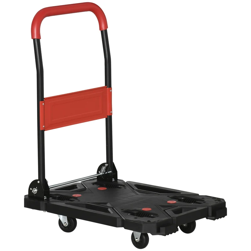 EASYCOMFORT Carrello Pieghevole da Trasporto in Acciaio e PP con Ruote, max. 150kg, 70x52.5x90cm, Nero e Rosso