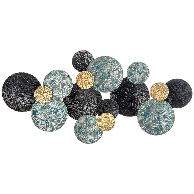 Easycomfort Decorazione Murale in Metallo 3D, Wall Art a Cerchi 133x66cm, Blu, Nero e Oro