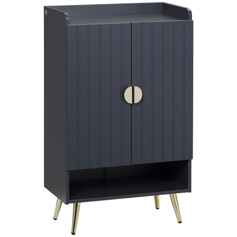 Easycomfort Scarpiera Slim Moderna a 4 Livelli con 2 Ante e Ripiani Regolabili per max 15 Scarpe, in Truciolato e Acciaio, 60x33x100 cm, Grigio e Oro