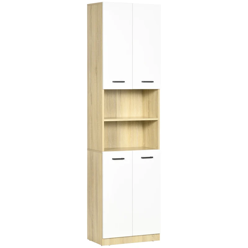 Easycomfort Mobile Bagno in Truciolato Bianco con 2 Armadietti con Ante e 2 Ripiani Aperti, 53x33.5x195.7 cm