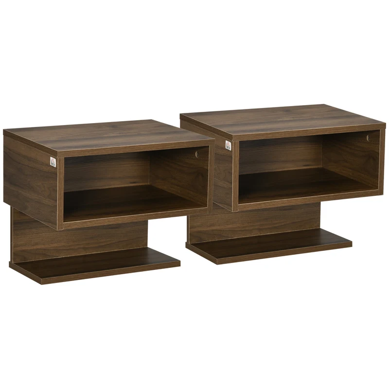 Walnussfarbenes Wandregal Easycomfort, 2-teiliges Set aus MDF mit offenem Regal und Stützplatte, 40 x 29,5 x 33,5 cm