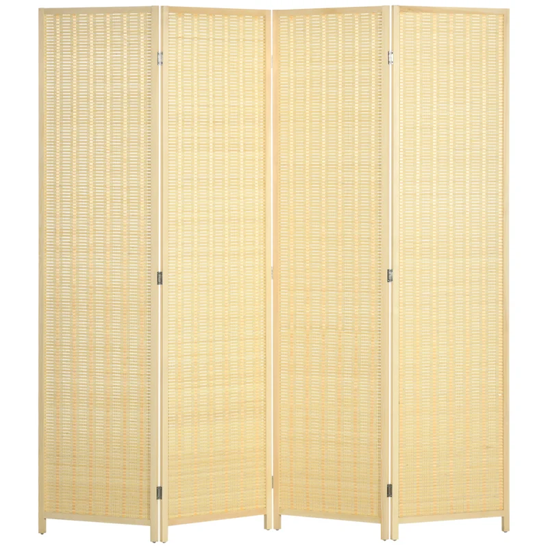 Easycomfort Faltwand für den Innenbereich mit 4 Türen, Höhe 180 cm, Holz und Bambus im Boho-Stil, natürliche Farbe