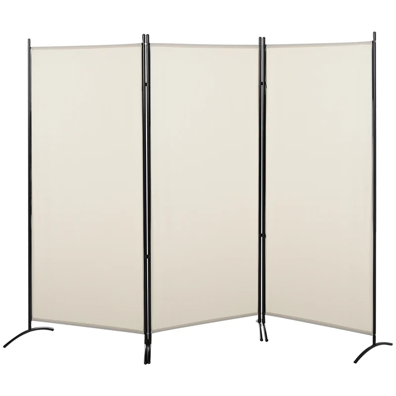 Easycomfort 3-Panel-Faltwand, Raumteiler aus Metall und Polyester, 253 x 50 x 182 cm, Beige
