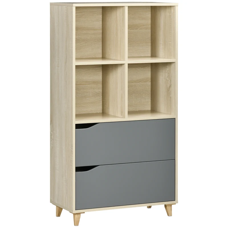 EASYCOMFORT Libreria Moderna in Truciolato e MDF con 2 Cassetti e 4 Ripiani Aperti per Soggiorno, Studio e Camera, 70.2x35x130 cm