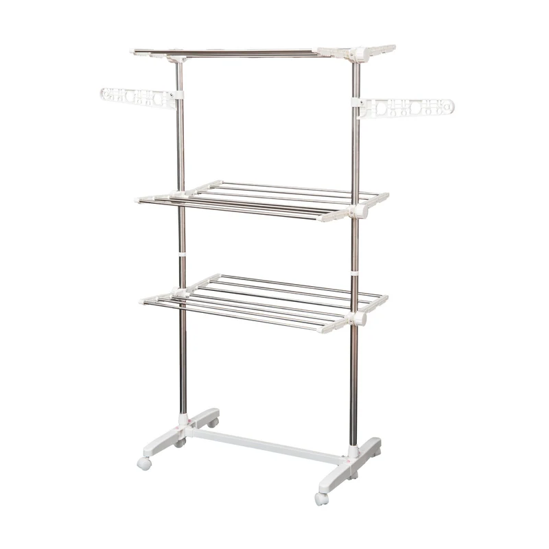 Zusammenklappbarer vertikaler Wäscheständer EasyComfort aus Stahl und Kunststoff mit 6 Rädern und 3 verstellbaren Regalen, 142 x 55 x 172 cm