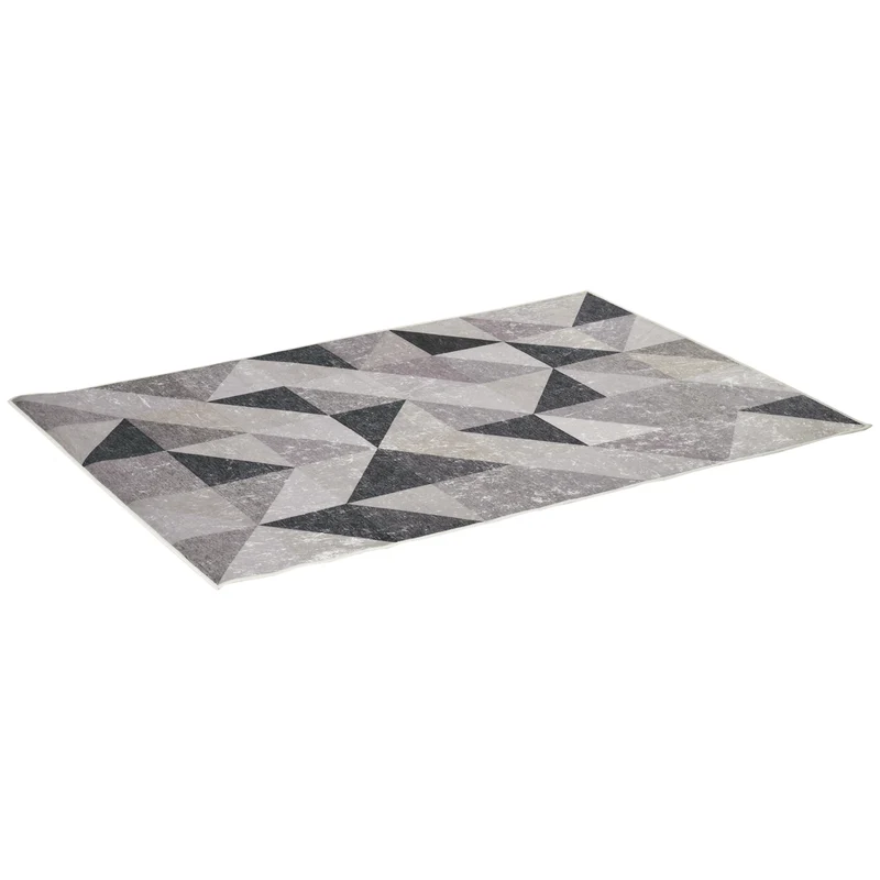 EASYCOMFORT Tappeto Moderno Pelo Corto con Triangoli in Poliestere per Interni, 200x140cm, Grigio Nero e Bianco