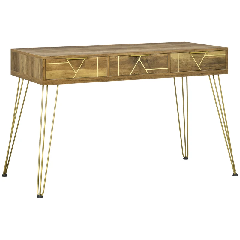 Easycomfort Eingangsschreibtisch im Vintage-Stil aus Spanplatte und Stahl mit 3 Schubladen, 120 x 55 x 79 cm