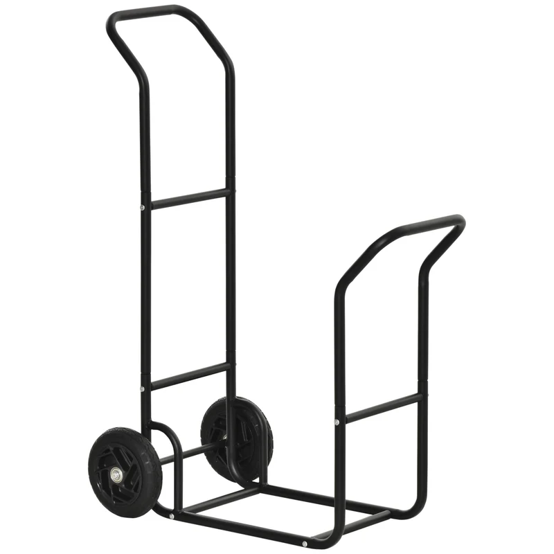Easycomfort Carrello Portalegna in Acciaio con 2 Ruote per Interno ed Esterno, 77x42x105cm, Nero