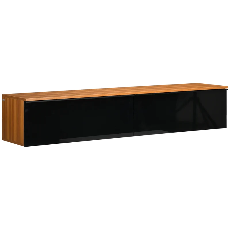 EASYCOMFORT Mobile TV con Design Lucido a Parete e Credenze Chiuse, in Truciolato, 160x35x30 cm, Marrone e Nero