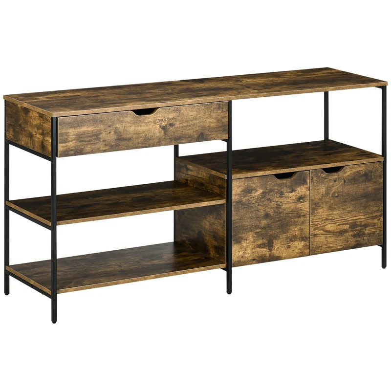 EASYCOMFORT Mobile in Stile Industriale con Cassetto e Armadietto in Legno e Acciaio, 147x40x77cm, Marrone