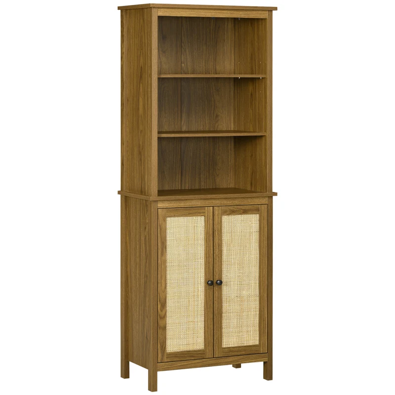 EASYCOMFORT Mobile Libreria Stile Boho in Legno con 3 Ripiani e Armadietto a 2 Ante, 60x34.5x162 cm