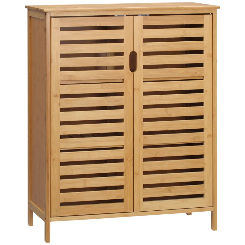 Easycomfort Mobile Bagno Moderno a 2 Ante con 2 Ripiani Ventilati in Bambù, 68x32x86 cm, color Legno