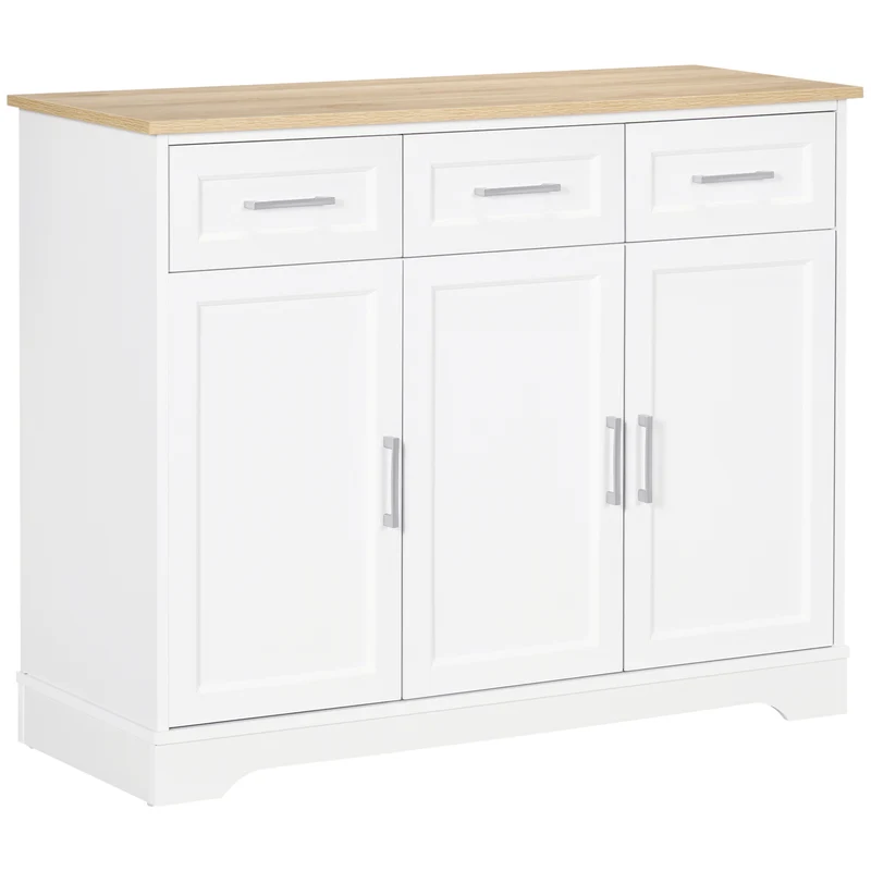 EASYCOMFORT Credenza Moderna in MDF e Truciolato con Ripiano Regolabile, 3 Cassetti e 3 Ante, 101x39x82 cm, Bianco