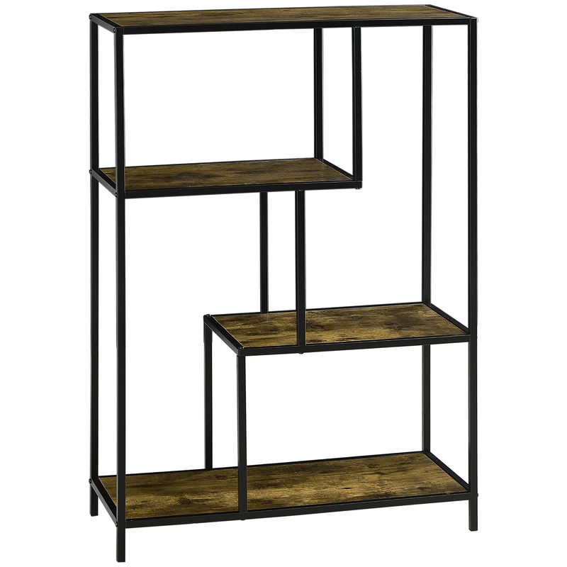 EASYCOMFORT Libreria Moderna 4 Ripiani Stile Industriale in Legno e Metallo, 83x34x180cm, Marrone