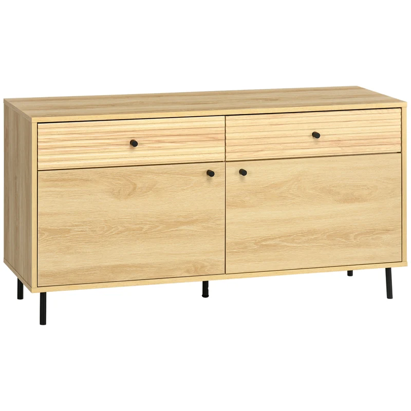EASYCOMFORT Mobiletto Basso in Truciolato e Acciaio da Cucina e Soggiorno con 2 Cassetti e Armadietto, 120x39.5x64 cm