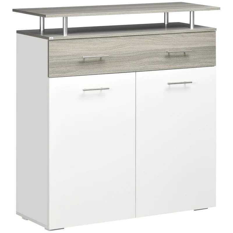 Easycomfort Wohnzimmerschrank aus Spanplatte mit verstellbaren Regalen, Schublade und 2 offenen Räumen, 104 x 38,5 x 111,5 cm, Weiß