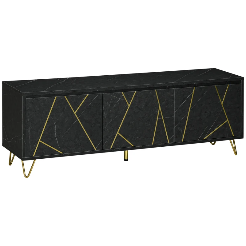 Easycomfort Mobiler TV-Ständer bis zu 65" mit Schränken und Türen mit Soft-Close-Funktion, 147 x 35 x 52 cm, Schwarz