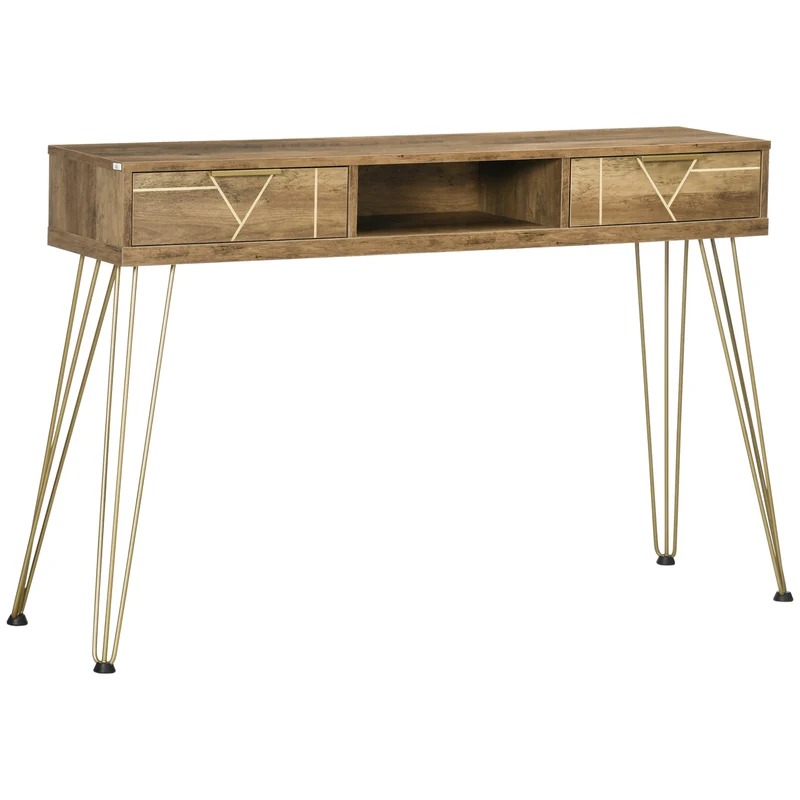Easycomfort-Konsolentisch aus Spanplatte und Stahl für Eingang und Wohnzimmer mit offenem Regal und 2 Schubladen, 120 x 29 x 79 cm