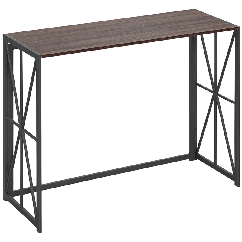 Easycomfort Klappbarer Konsolentisch für den Eingangsbereich im industriellen Stil aus Holz und Metall, 100 x 38 x 80 cm, braun
