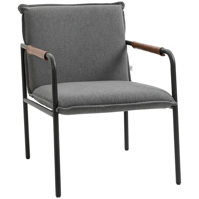 EASYCOMFORT Sedia Moderna per Soggiorno e Camera da Letto con Braccioli Seduta Imbottita e Tessuto Effetto Lino, 65.5x85x85 cm
