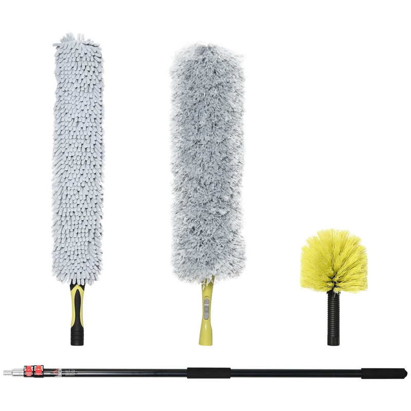 Easycomfort Kit di Pulizia per Casa e Ufficio con Asta, Spolverino per Ragnatele, Spolverino in Microfibra e Spolverino per Ventilatore