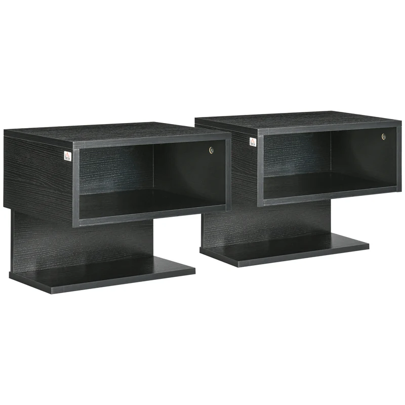 Schwarzes Easycomfort-Wandregal, 2-teiliges Set aus MDF mit offenem Regal und Stützplatte, 40 x 29,5 x 33,5 cm