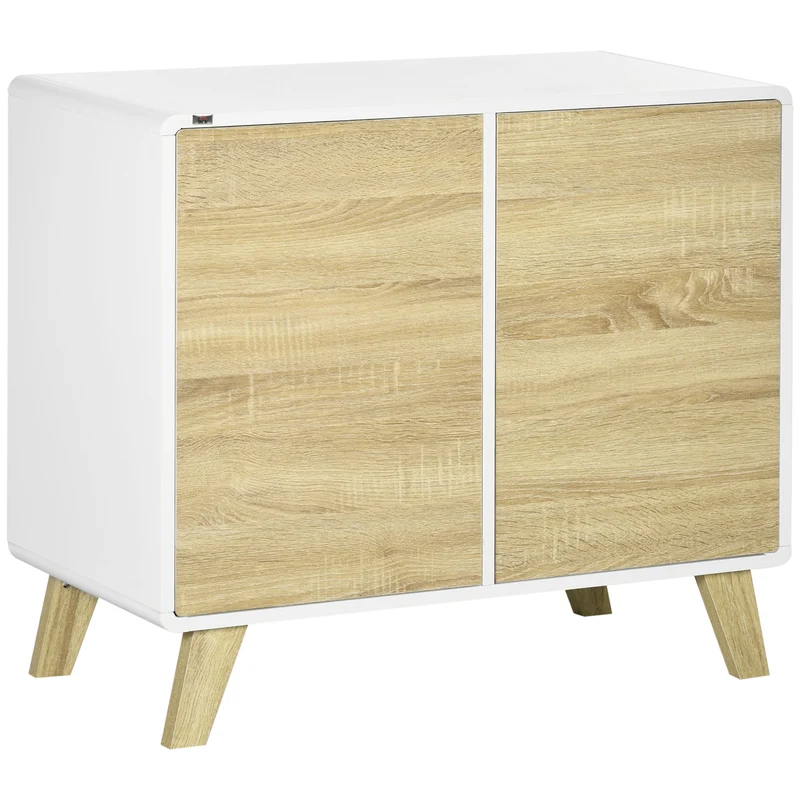 Easycomfort Mehrzweckschrank mit 2 Drucktüren und verstellbaren Holzböden, 80 x 40 x 70 cm, Weiß und Eiche