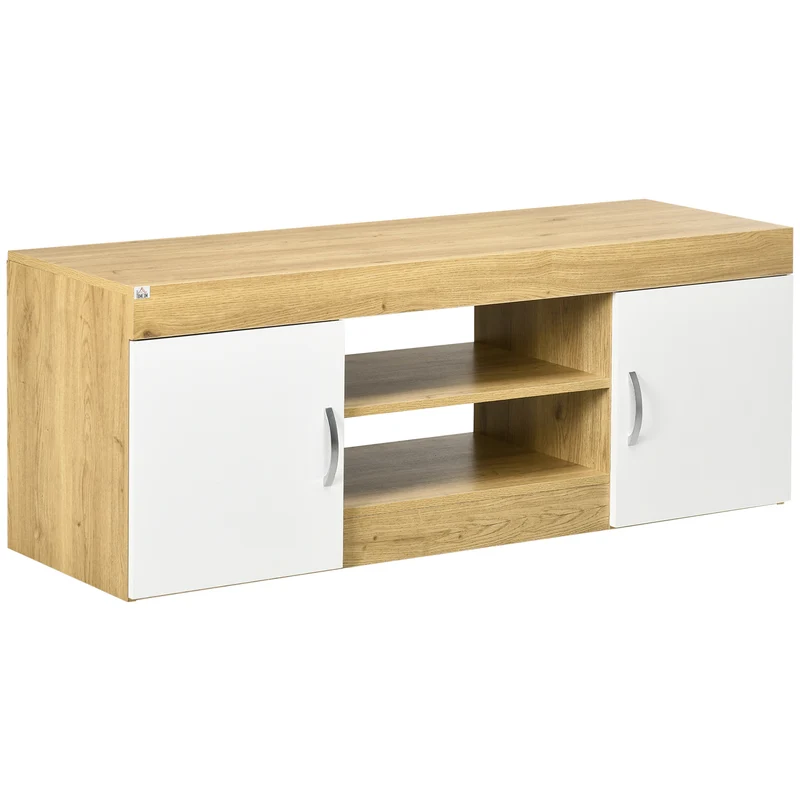 Easycomfort TV-Schrank aus Spanplatte mit 2 Schränken mit Türen und 2 offenen Regalen, 130 x 39,6 x 48 cm