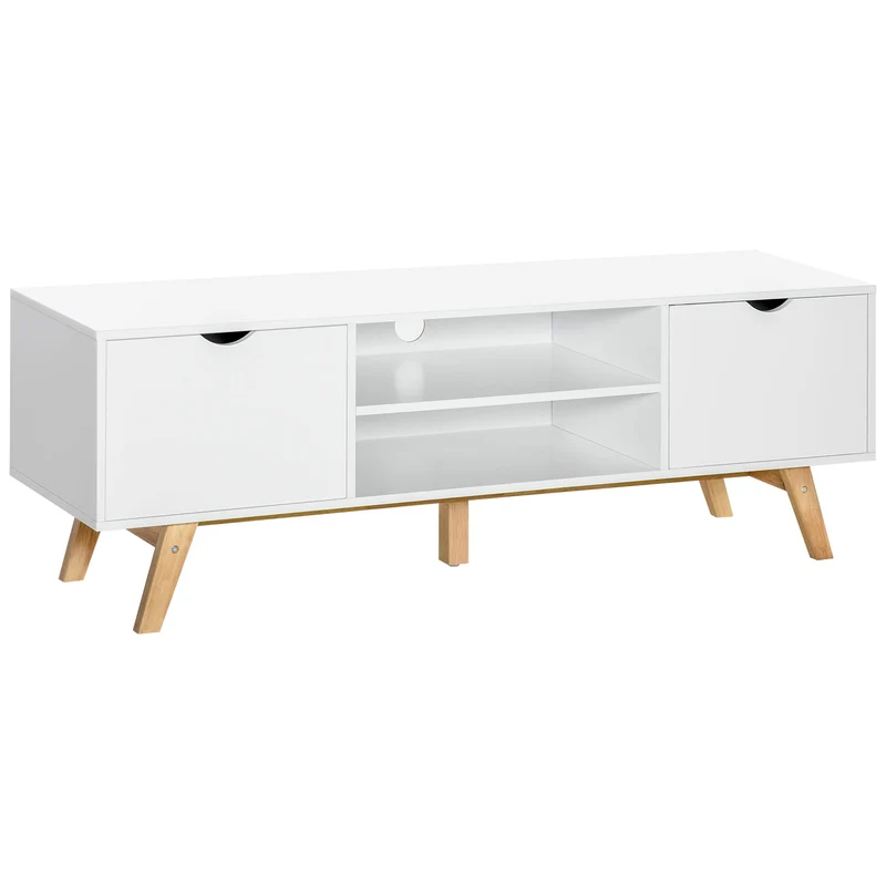 EasyComfort Mobile TV max 65" Aus Spanplatte und weißem MDF mit 2 Seitenschränken und 2 mittigen Regalböden, 150 x 39 x 50 cm