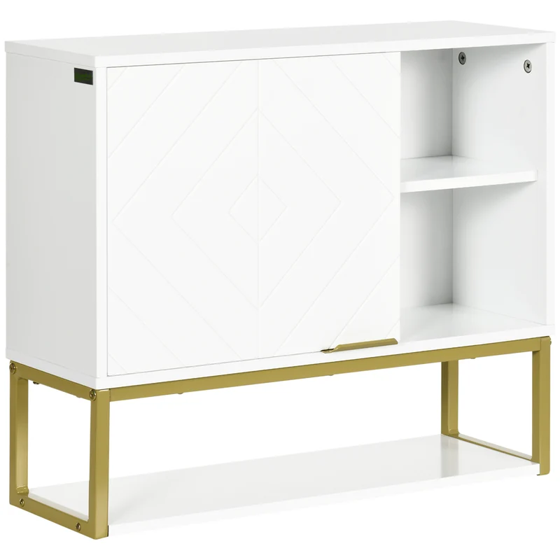 EASYCOMFORT Armadietto Bagno a 2 Livelli, Montaggio a Parete con Ripiani Aperti in MDF Bianco, 60x20x51 cm